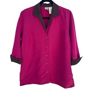 Islander 90s Resortwear Cabana Camp Collar Button Up Blouse 3/4 Sleeve‎ Pink M